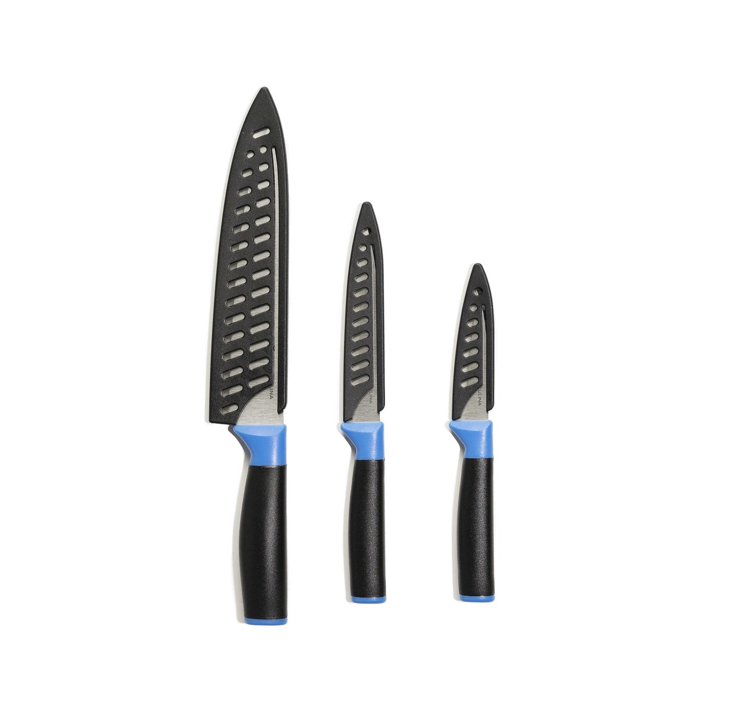 Duo-Grip 3 Piece Kitchen Knife Set With Blade Guards, Blue