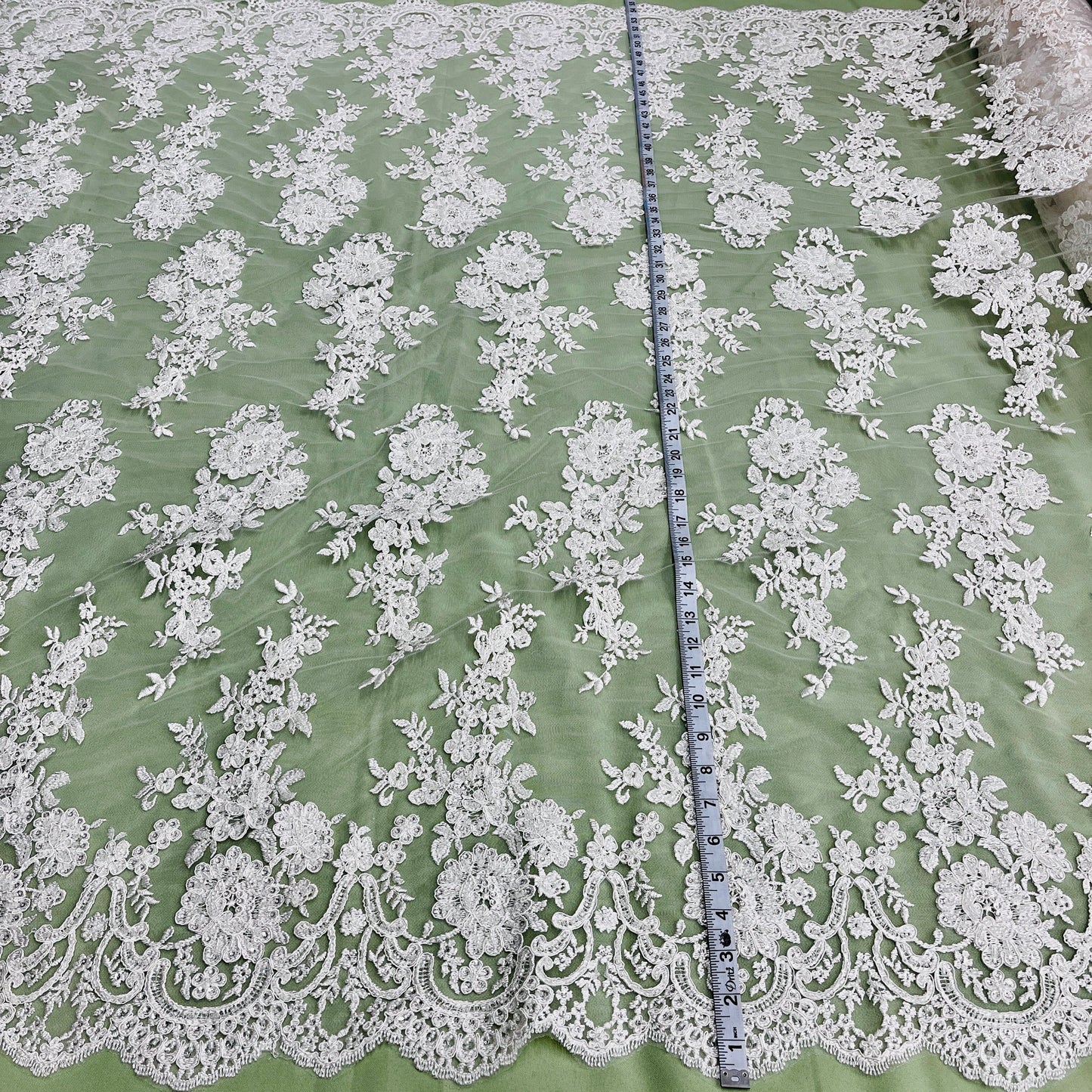 Beaded & Corded Bridal Lace Fabric Embroidered on 100% Polyester Net Mesh | Lace USA - 96989W-HB